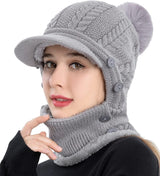 Women One Piece Slouchy Fleece Beanie Hats Scarf Mask Warm Winter Knitted Hat Thick Skull Ski Cap