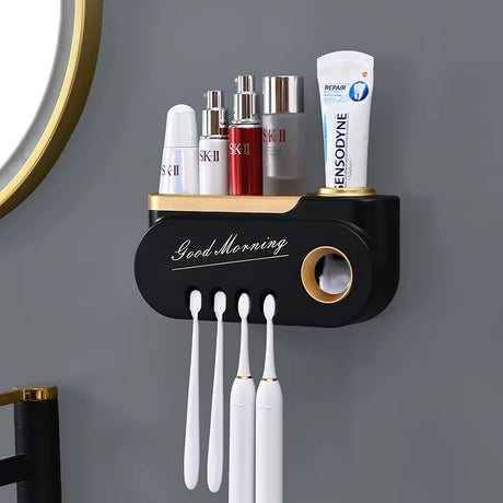 Toothbrush Holder, Automatic Toothpaste Dispenser, Makeup Storage Shelf