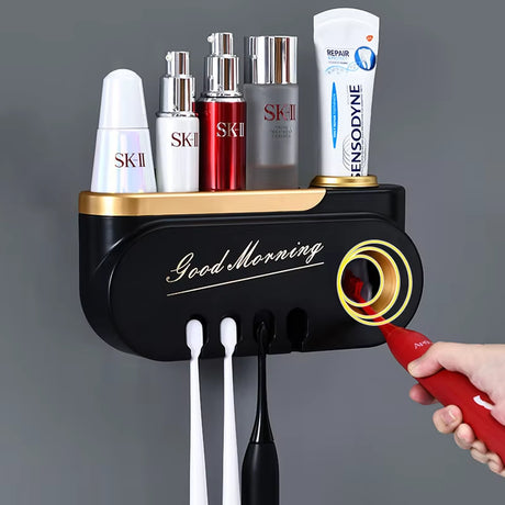 Toothbrush Holder, Automatic Toothpaste Dispenser, Makeup Storage Shelf