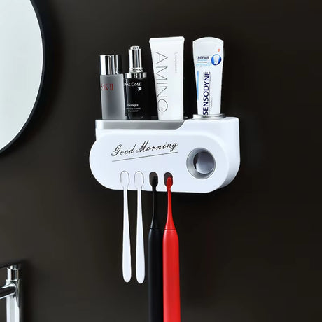 Toothbrush Holder, Automatic Toothpaste Dispenser, Makeup Storage Shelf