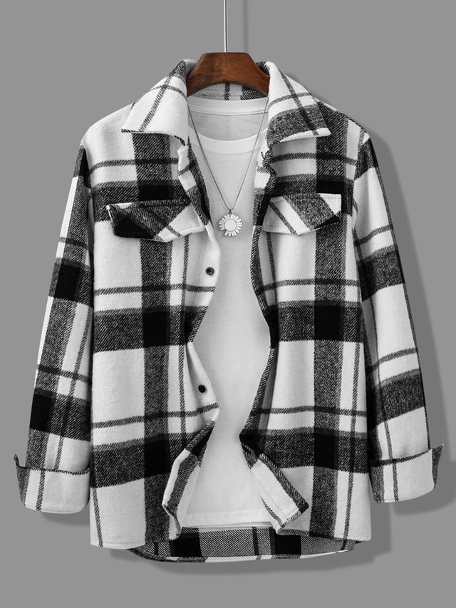 Manfinity Hypemode Men Plaid Print Flap Detail Overcoat without Top