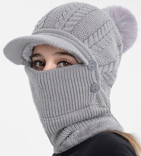 Women One Piece Slouchy Fleece Beanie Hats Scarf Mask Warm Winter Knitted Hat Thick Skull Ski Cap