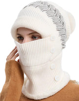 Women One Piece Slouchy Fleece Beanie Hats Scarf Mask Warm Winter Knitted Hat Thick Skull Ski Cap