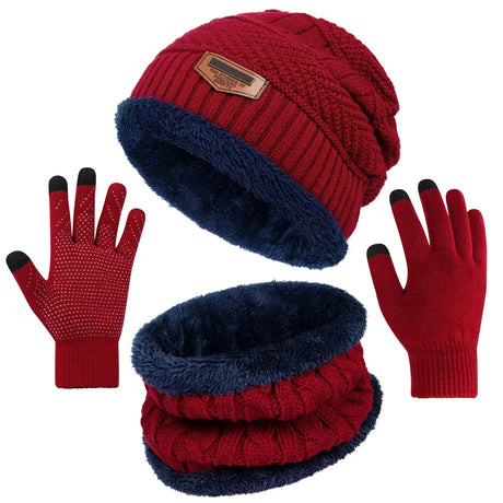 3 Pack Mens Hats and Casual Scarf Set Soft Winter Gloves Beanie Hats for Women