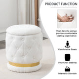 White/Pink Round-Shape Chair Teddy Velvet Makeup Stool Footstool with Storage Space Applicable to Living Room Bedroom Dresser