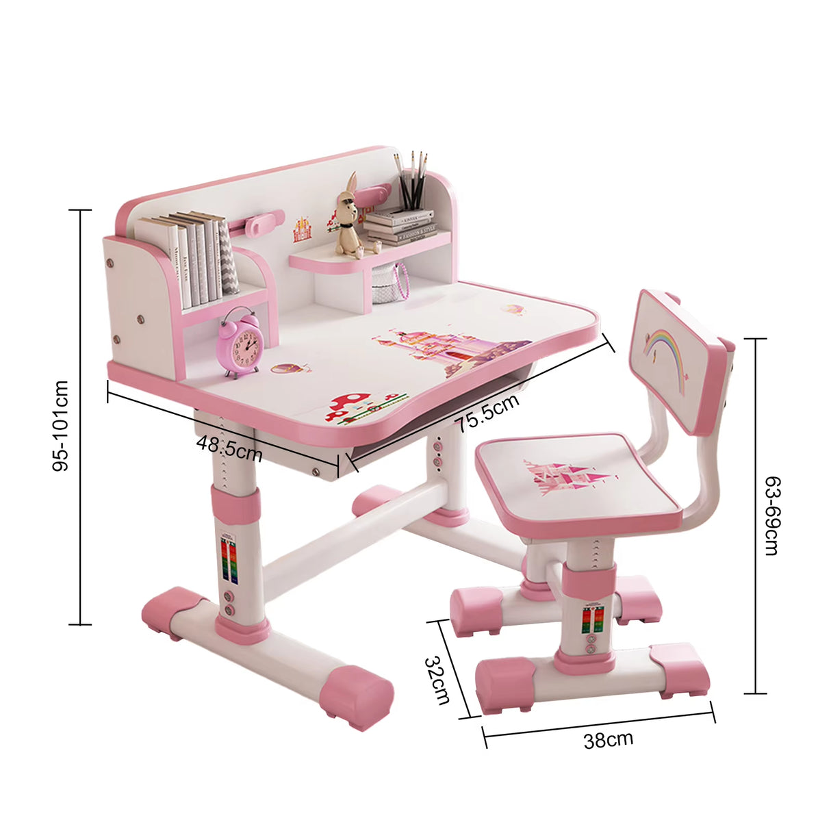 2Pcs Kids Study Desk Chair Set All Solid Wood Children Table and Chair Set Bedroom Furniture Student Table Office Computer Desk