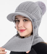 Women One Piece Slouchy Fleece Beanie Hats Scarf Mask Warm Winter Knitted Hat Thick Skull Ski Cap