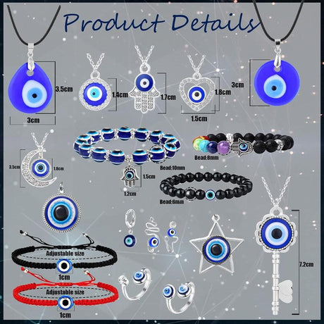 23 Pieces Evil Eye Necklace Pendant for Women Men Turkish Lucky Blue Eyes Amulet Leather Rope Evil Eyes Earrings Bracelets Jewelry Set