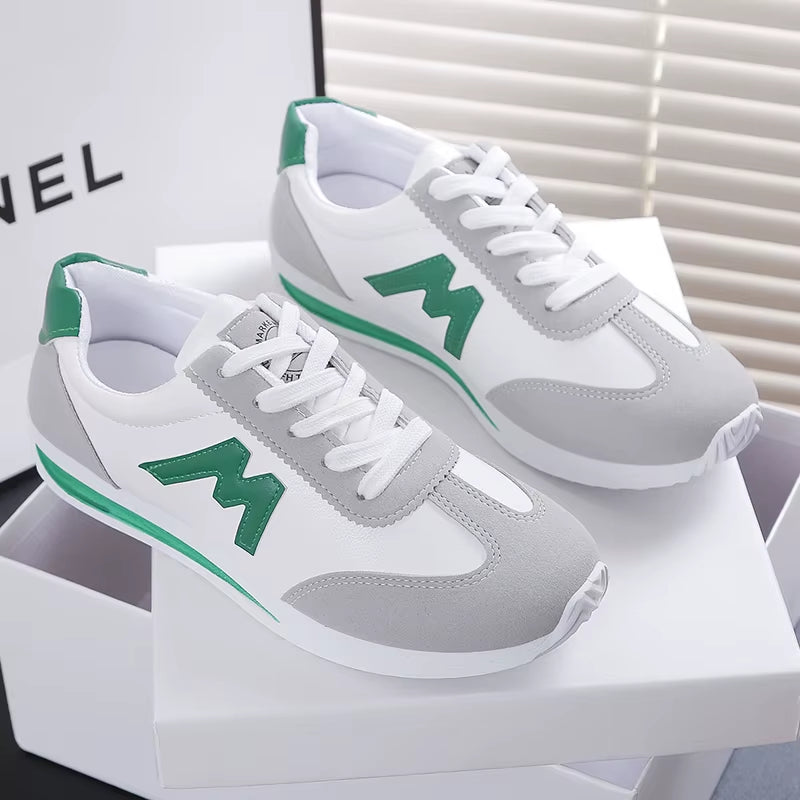 New 2024 Women Casual Walking Shoes Summer Flat Lace up Leather High Quality Sneakers Fashion Flat-Bottomed Female Gump Sneakers