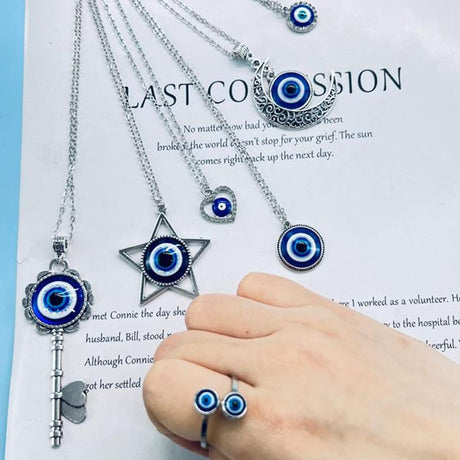 23 Pieces Evil Eye Necklace Pendant for Women Men Turkish Lucky Blue Eyes Amulet Leather Rope Evil Eyes Earrings Bracelets Jewelry Set