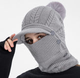 Women One Piece Slouchy Fleece Beanie Hats Scarf Mask Warm Winter Knitted Hat Thick Skull Ski Cap