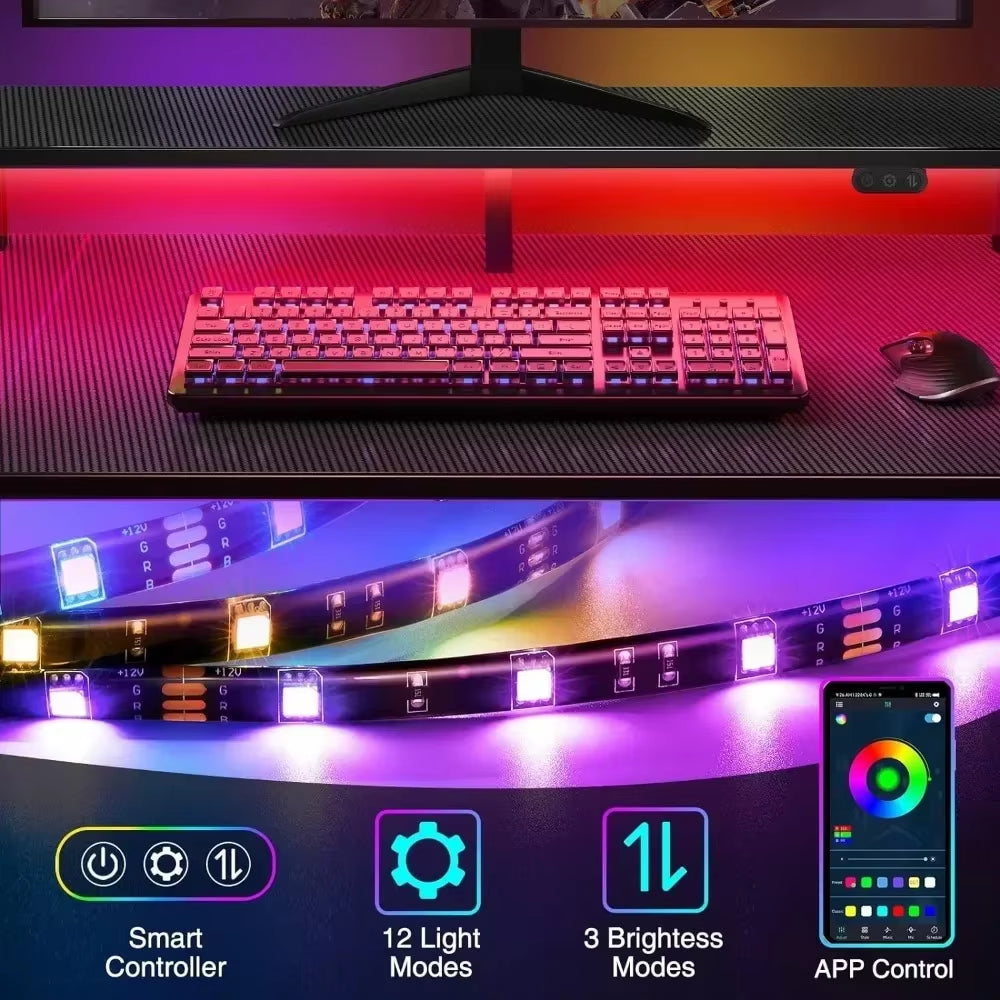 Tv Table for Laptop Bed 50” Reversible Computer Desk with Storage Shelf & Monitor Stand with Headphone Hook Bureau Gaming Chair